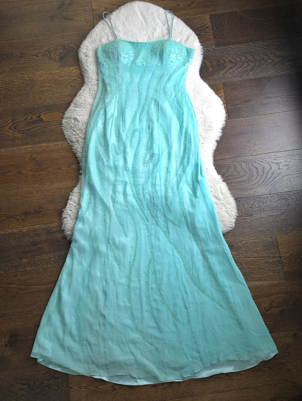 Y2K Fairy Zara Larsson Turquoise Silk Beaded Maxi Dress